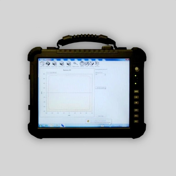 The tablet-rugget present for the EMTM67 instrument with Wi-Fi connection to be able to be away from the instrument and view the data and measurements.